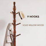 SUOHUI Coat Rack, Natural Wood Coat Racks with 3 Height Options and 9 Hooks,Coat Tree Ease of Assembly,Freestanding Hall Tree for Home/Office/Entryway/Hallway (Walnut) SUOHUI