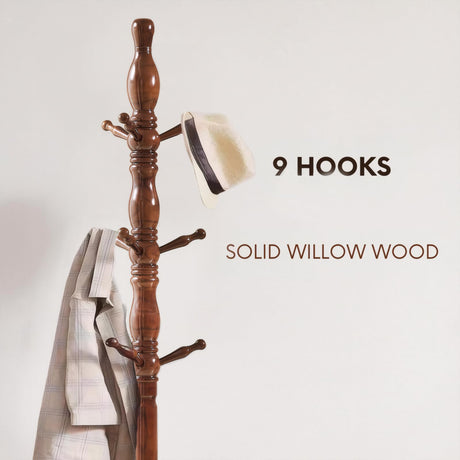 SUOHUI Coat Rack, Natural Wood Coat Racks with 3 Height Options and 9 Hooks,Coat Tree Ease of Assembly,Freestanding Hall Tree for Home/Office/Entryway/Hallway (Walnut) SUOHUI