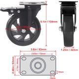 5 Inch Swivel Caster Wheels Set of 4, Heavy Duty Casters with Brake, Polyurethane Locking Casters for Cart, Workbench and Trolley-Load 2200lbs, Black(Two Hardware Kits) Wieyunn