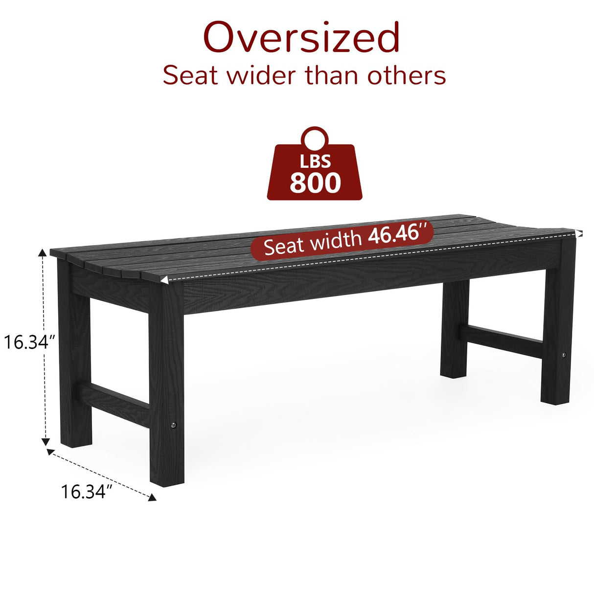 Stoog Outdoor Bench, 2-Person Patio Backless Bench, All-Weather HIPS Garden Bench, Never Rot or Fade, for Backyard, Porch, Patio, Deck, and Entryway, Black Stoog