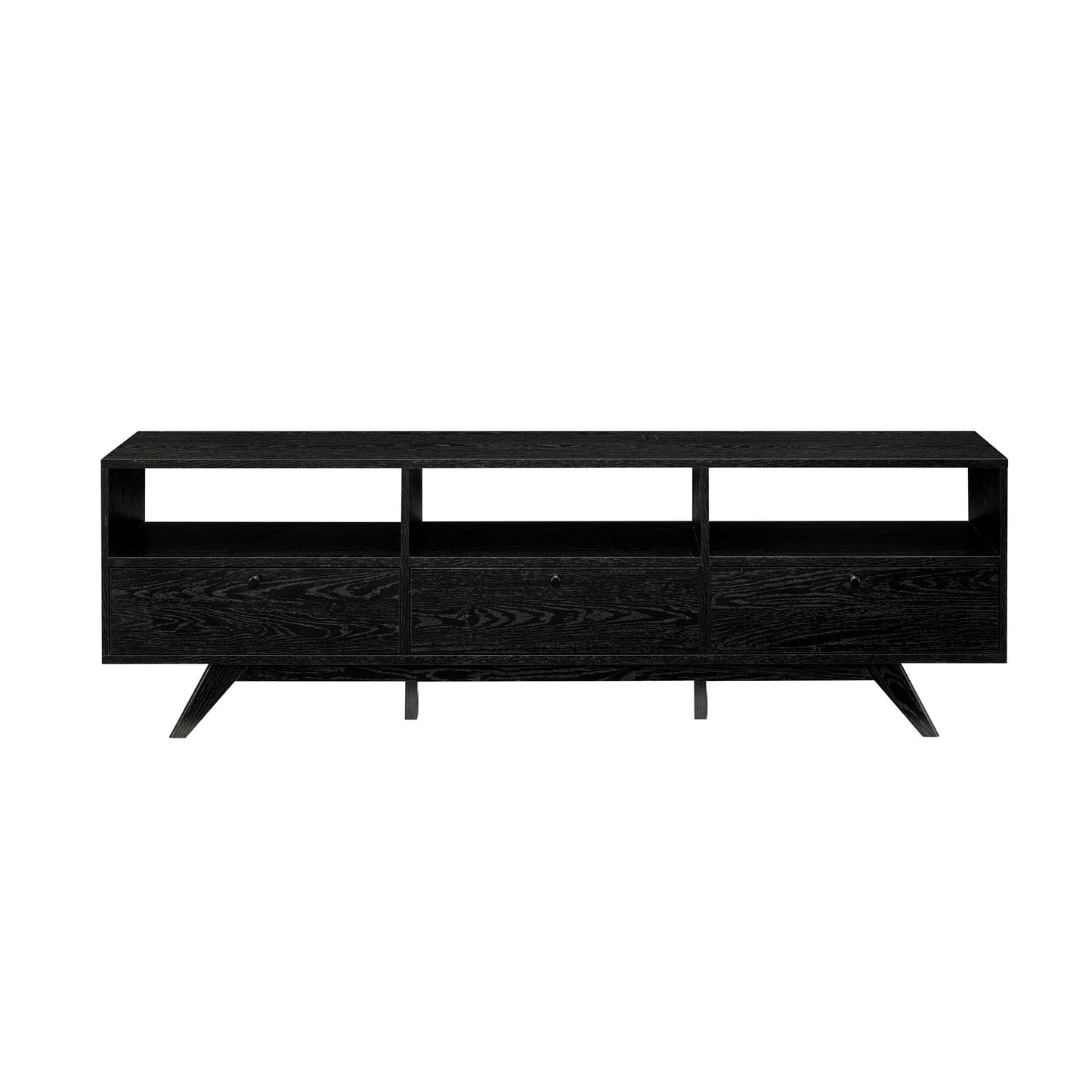 Walker Edison Kimi Mid Century Modern Minimalist Drop-Down Door Stand for TVs up to 85 Inches, 70 Inch, Black