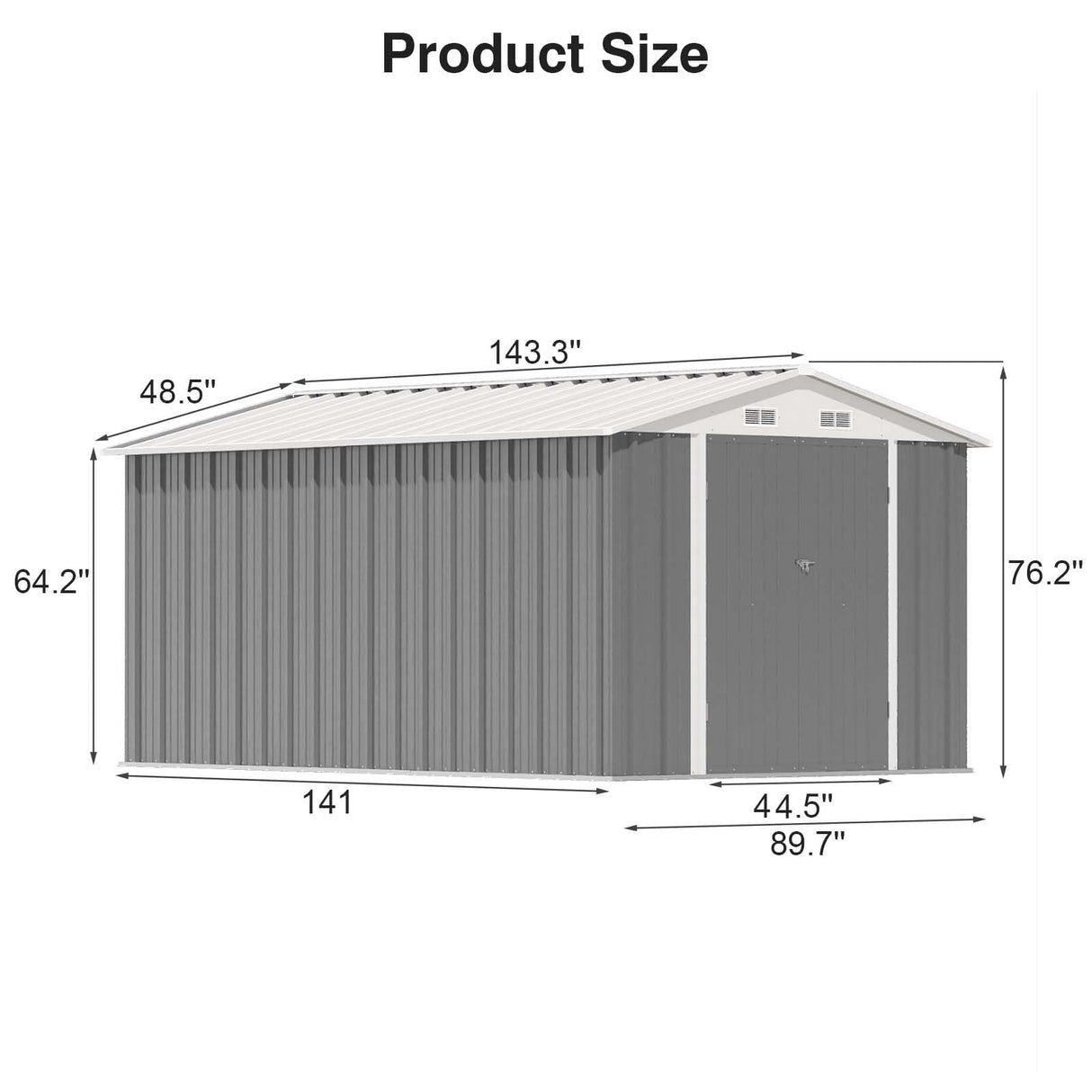 Patiowell 12 x 8 FT Outdoor Storage Shed, Steel Shed Storage House with Design of Lockable Doors, Utility and Tool Storage for Garden, Patio, Backyard, Outside use, Gray Patiowell