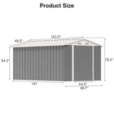Patiowell 12 x 8 FT Outdoor Storage Shed, Steel Shed Storage House with Design of Lockable Doors, Utility and Tool Storage for Garden, Patio, Backyard, Outside use, Gray Patiowell