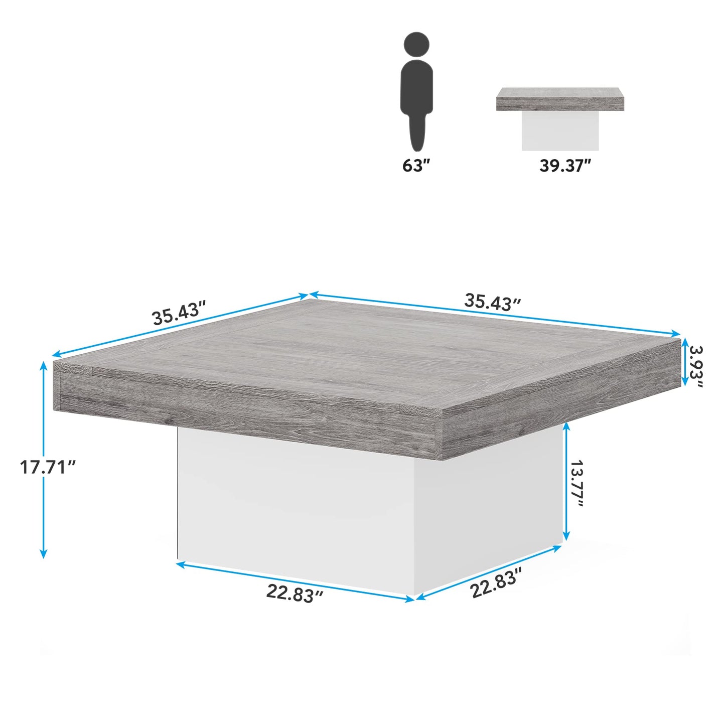 Tribesigns Square LED Coffee Table Grey and White Engineered Wood Coffee Table Low Coffee Table for Living Room Rustic Farmhouse Coffee Table - WoodArtSupply