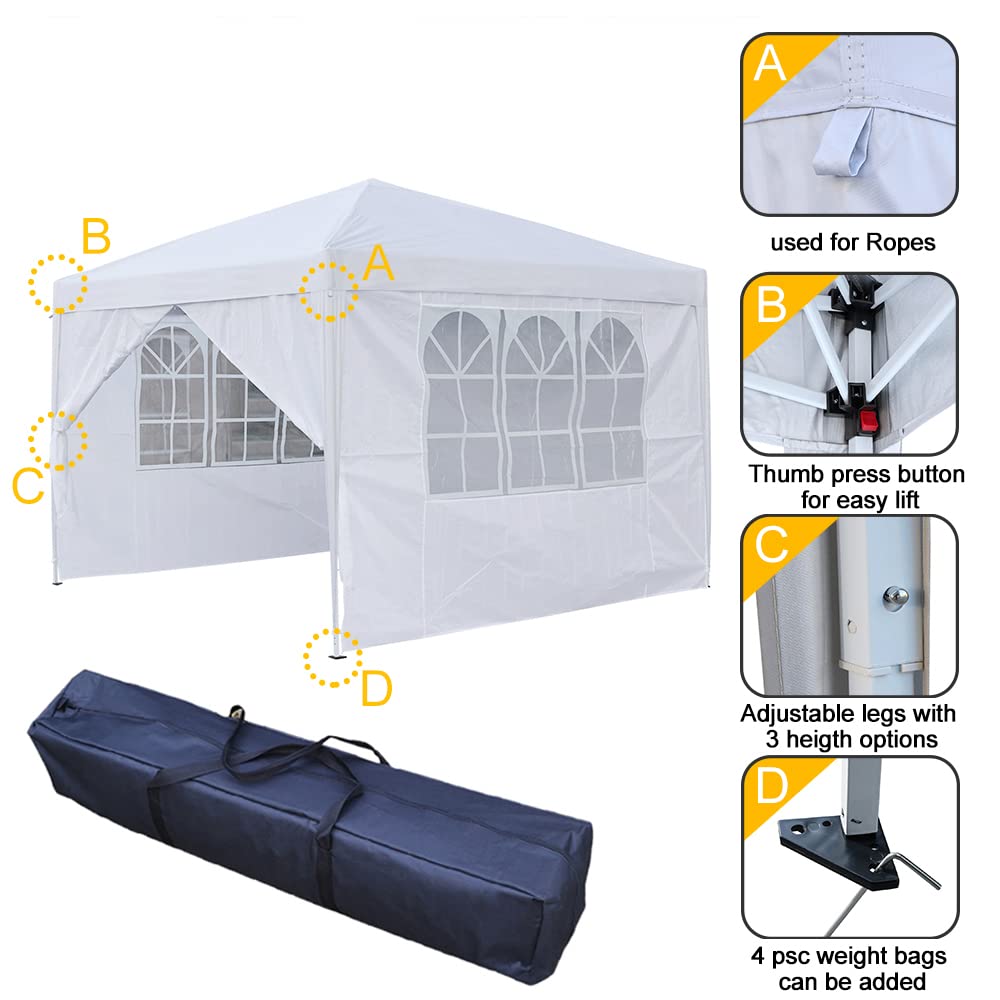 Panana Pop Up Gazebo 10''x10'' Waterproof Outdoor Garden Marquee Awning Party Tent Canopy and Carry Bag 3 X 3m (White) Panana