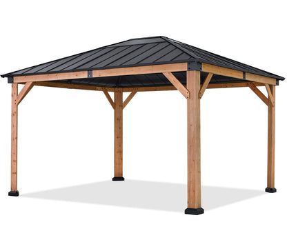 ABCCANOPY Wood Gazebo 11x13 - Outdoor Patio Wooden Gazebo with Hardtop Metal Roof for Garden, Backyard and Deck (Single Roof)