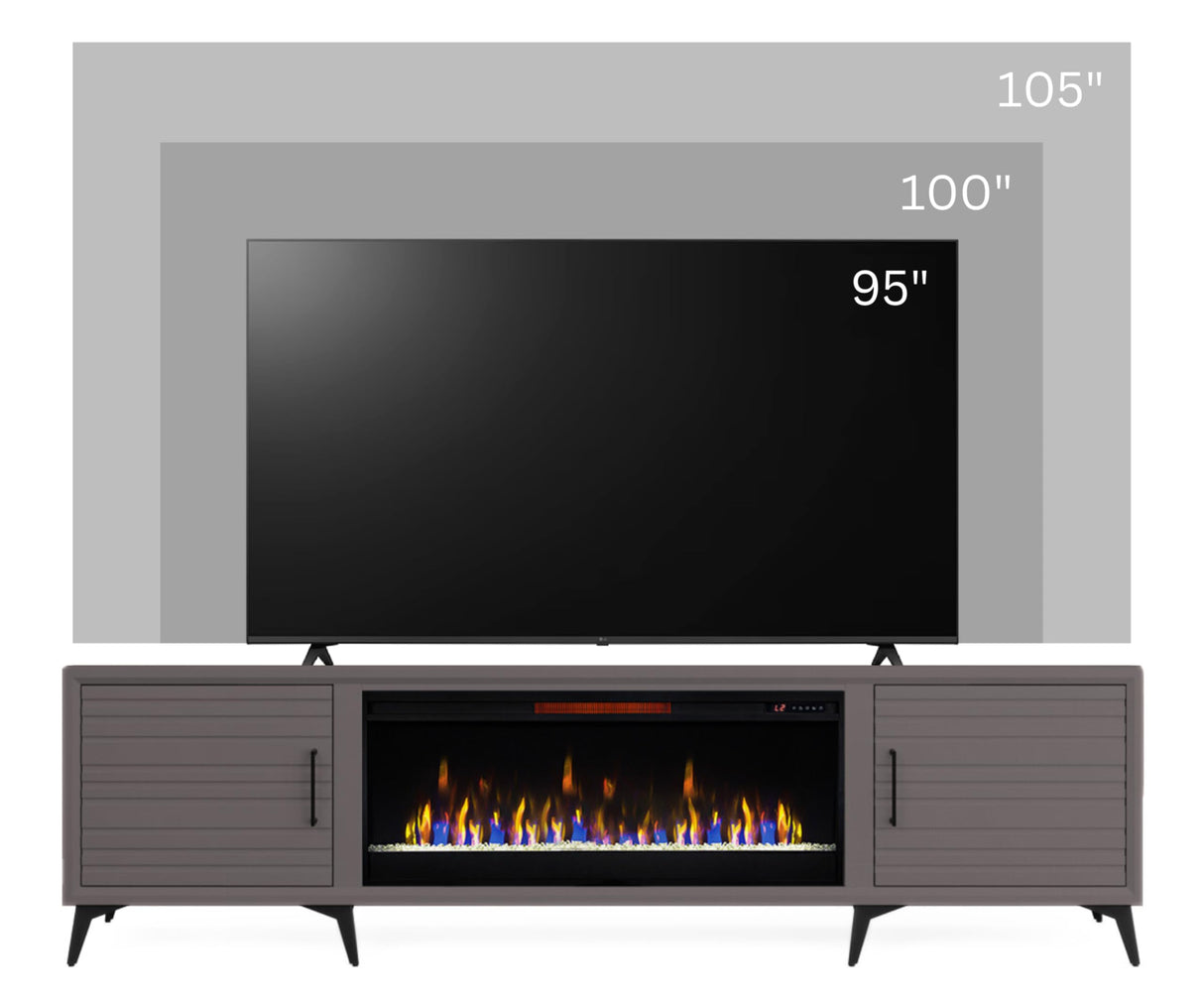 Realcozy Malibu Modern 95 inch Electric Fireplace TV Stand Entertainment Center with Fireplace, for TVs up to 105 inches, Solid Wood, White Finish Realcozy