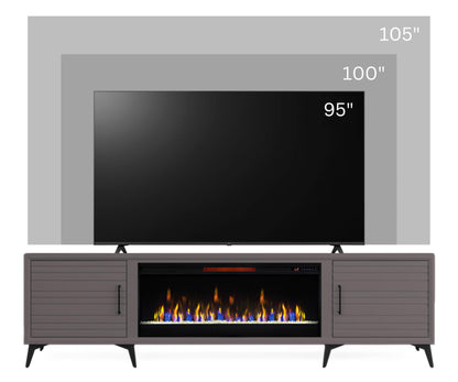 Realcozy Malibu Modern 95 inch Electric Fireplace TV Stand Entertainment Center with Fireplace, for TVs up to 105 inches, Solid Wood, White Finish