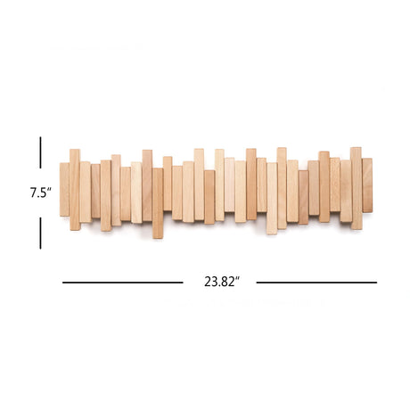Acsigesn Wooden Coat Rack Wall Mounted Sticks Multi Rack Solid Handmade Natural Beech Wood Artwork with 6 Flip-Down Unique Modern Hooks for Coats Bag Hat Umbrella Acsigesn