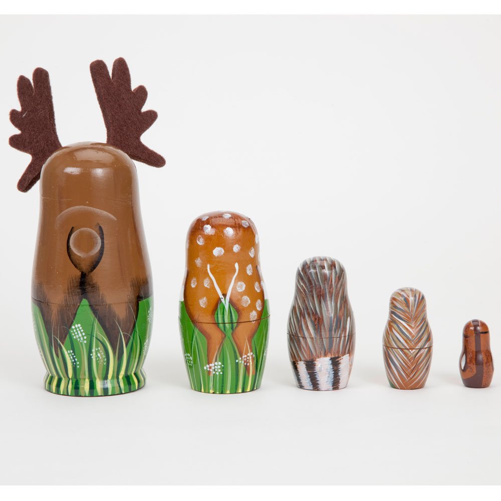 Bits and Pieces - "Woody and Friends" American Woodland Creatures Nesting Dolls - Hand Painted Wooden Animal Figurines - Set of 5 Bits and Pieces