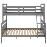 Majnesvon Grey Twin Over Full Bunk Bed Frame with Ladder and Guardrail, Convertible to Two Beds Majnesvon