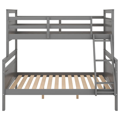 Majnesvon Grey Twin Over Full Bunk Bed Frame with Ladder and Guardrail, Convertible to Two Beds - WoodArtSupply