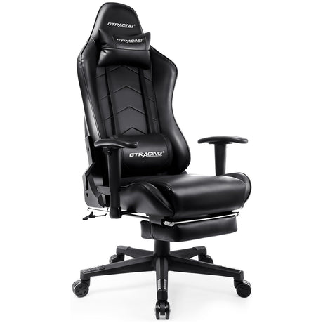 GTRACING Gaming Chair with Footrest, Racing Style Computer Chair for Adult, Adjustable Reclining Backrest and Lumbar Support, Stylish High Back Chair for Gaming and Office (Black) GTRACING
