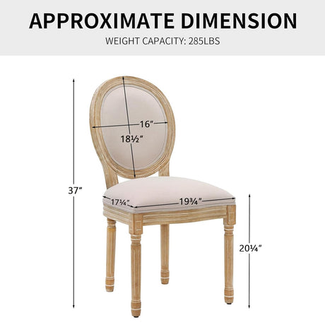 Furnimart French Country Vintage Dining Chairs Set of 4 Farmhouse Dining Chairs with Round Back and Solid Wood Legs, Oval Side Chairs for Kitchen Dining Room Living Room (Beige) Furnimart