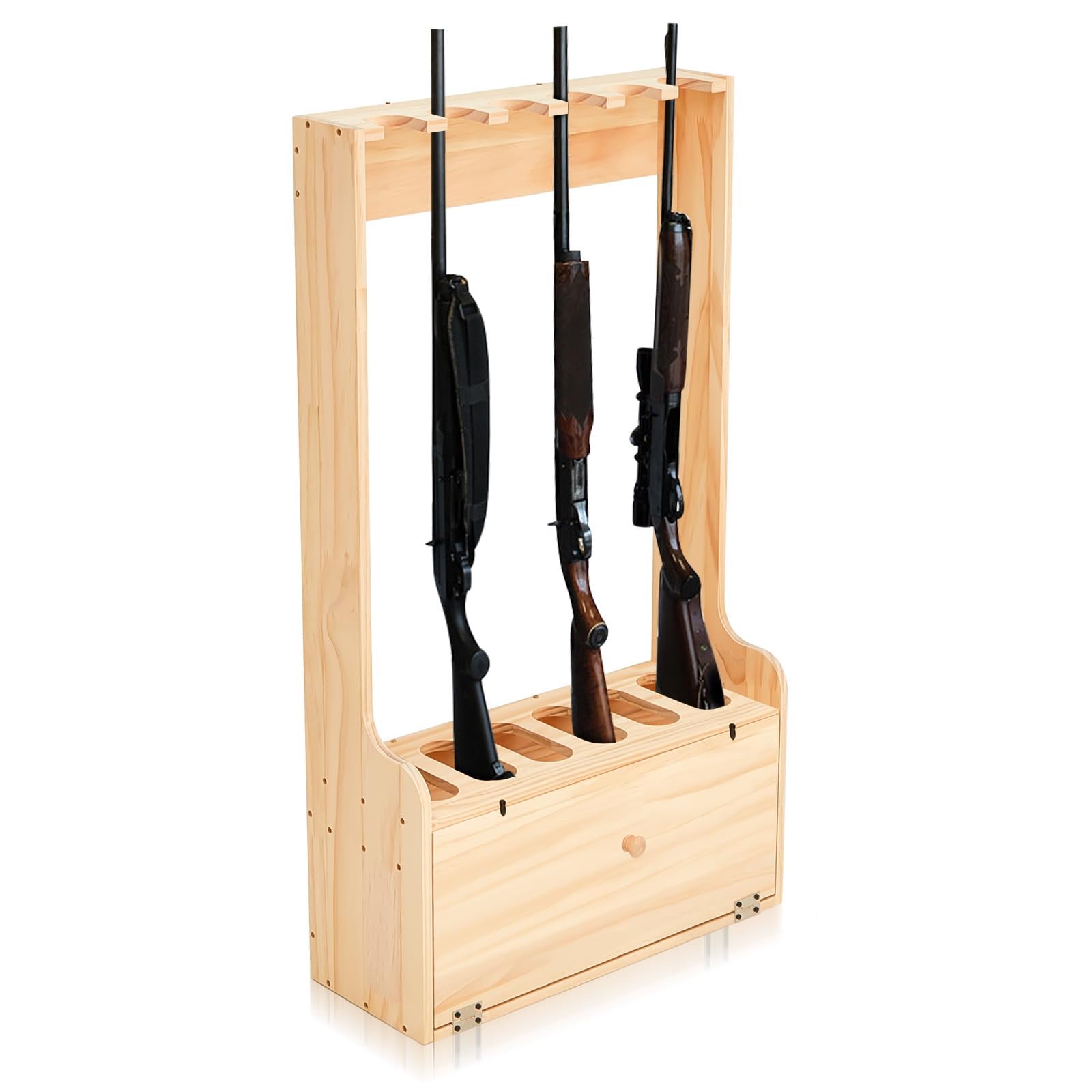 Soaoo Gun Rack with Storage Wood Gun Storage Display Rack Solid Pine Standing Gun Storage Rack Standing Rifle Rack Shotgun Storage Display Rack (6 Gun Floor Rack) - WoodArtSupply