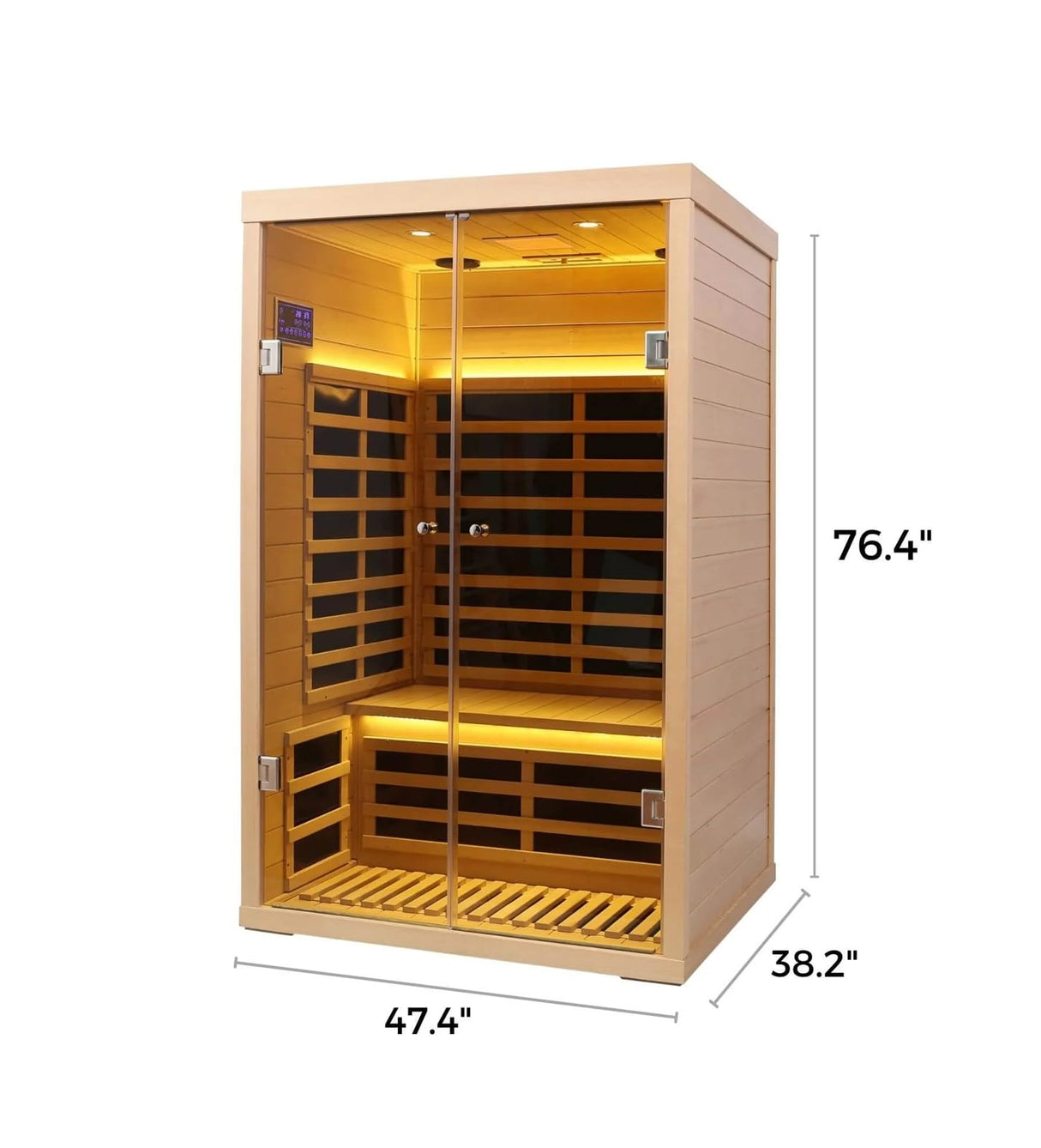 KUNSANA Hemlock 2 Person Low EMF Far Infrared Sauna, Home Indoor Sauna, Luxury Tempered Glass Doors, 1780w, App & LCD Panel Control, Bluetooth Speakers, Chromotherapy Lights, Reading Lights KUNSANA