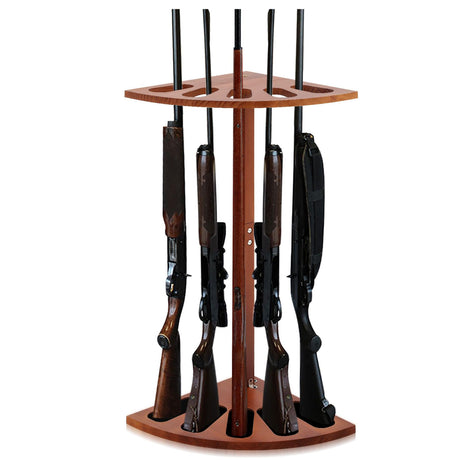 DoubleFill 5 Gun Wood Gun Rack Wood Corner Wall Display Rack Shotgun Rifle Stand Gun Holder Display for Home Garage Office Storage DoubleFill