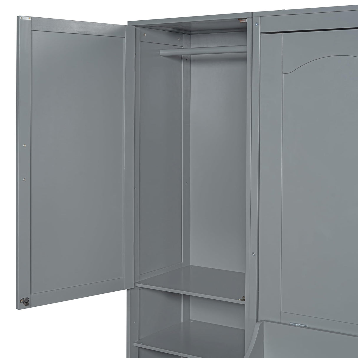 Queen Size Murphy Bed Wall Bed with Desk and Closet,Drawers and Shelves,for Small Spaces Studio Study Office Guest Room Use (Gray#Desk, Queen) Brabrety