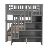 Harper & Bright Designs Full Over Full Bunk Bed with Storage, Solid Wood Full Bunk Bed Frame with Stairs and Drawers, for Kids Teens Adults (Gray) Harper & Bright Designs