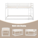 ZJIAH Twin Over Twin Low Bunk Bed with Ladder and Safety Guardrails - Durable Wooden Design in White ZJIAH