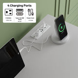 Seeday Fabric Dresser with Clothes Rack, 4 Drawers Dresser for Bedroom with Charging Station and LED Lights, Chest of Drawers with Wheels, Steel Frame, Wood Top, for Bedroom, Closet, White Seeday