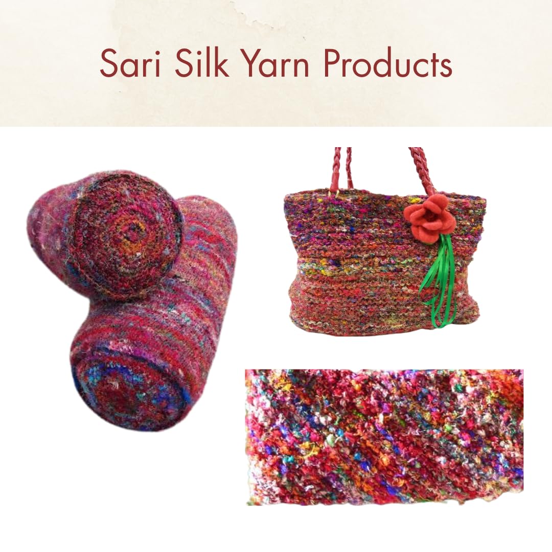KNITSILK Recycled Sari Silk Yarn – 1 x 100g Multicolour Unique Bulky Yarn Ball, 80+ Yards | Eco-Friendly Handmade Fiber for Knitting, Crochet, Weaving, Crafts, and DIY Projects. Knitsilk