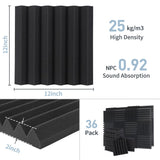 Sound Proof Foam Panels - 12 x 12 x 2 Inches 36 Pack Wedges Acoustic Foam Panels Sound Proofing Padding for Walls and Ceiling High Density Foam Studio Foam (Black) GUERRI