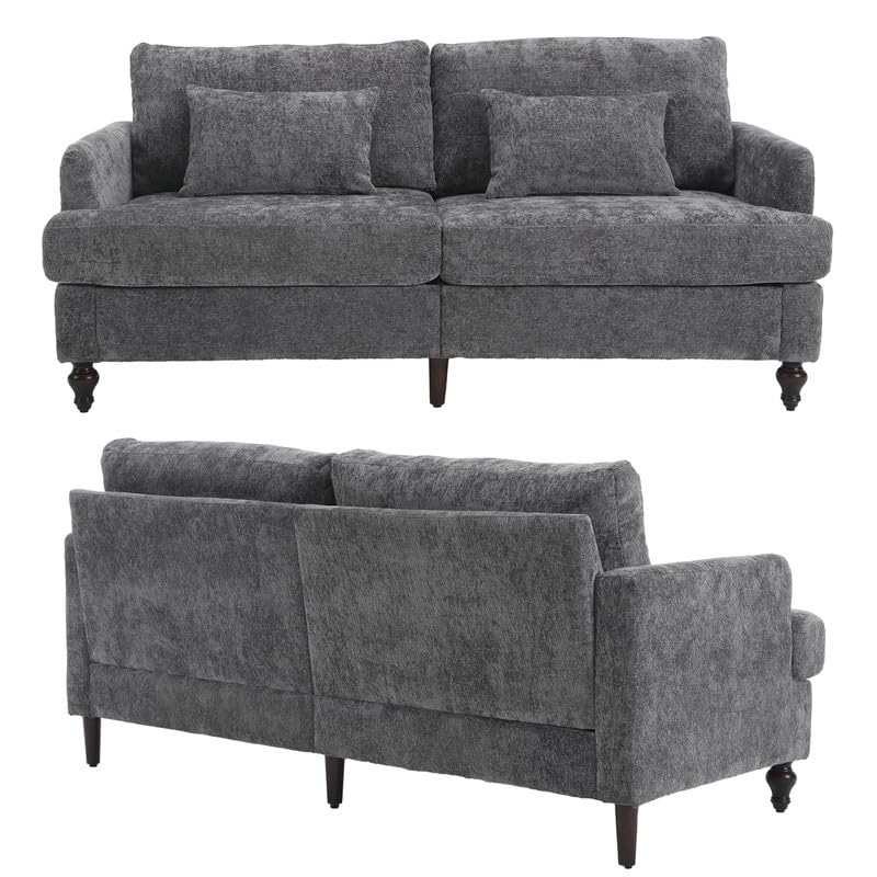 AZSJML 2 Pieces Sofa Couch Set for Living Room, 68'' Mid Century Modern Loveseat and Accent Chair Set, Chenille Sofa Comfy Cloud Couch with Deep Seats for Small Spaces Apartment Bedroom, Grey AZSJML