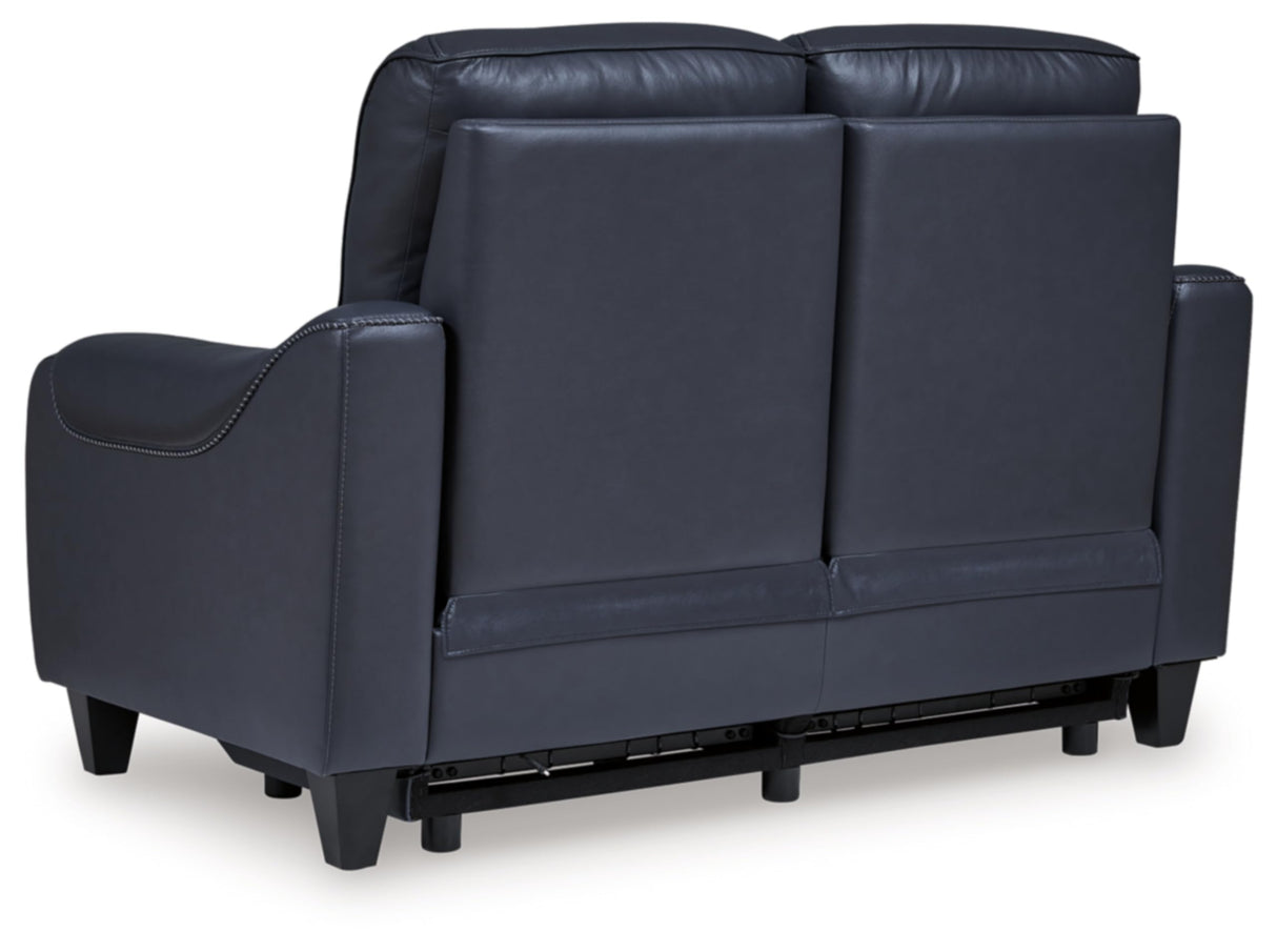 Signature Design by Ashley Mercomatic Contemporary Leather Match Wall Hugger Power Reclining Loveseat with Adjustable Headrest and USB Ports, Blue Signature Design by Ashley