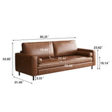 gaoyangjiaju Mid-Century Modern 80.31" Wide Leather Couch with Round Cylinder Arms, Brown Leather Sofa for Living Room & Bedroom, Cozy Lounge Furniture for Small Spaces gaoyangjiaju