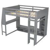 Ball & Cast Gaming Loft Bed Full Size,with Desk and Multi-Storage Shelves,Wood Bedframe Workstation w/LED & a Hanging Clothes Rack,Cabinets,Ladder,Full-Length Guardrails,Furniture for Apartment,Gray Ball & Cast
