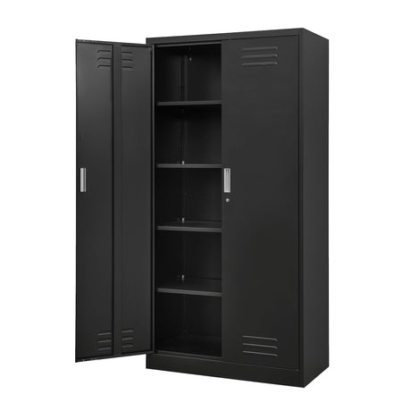 TaskStorz 71 Inch Metal Storage Cabinet with Locking Doors and Adjustable Shelves, Steel SnapIt Cabinet, Metal Garage Cabinet, Tool Cabinets for Office, and Home Use (Black) TaskStorz