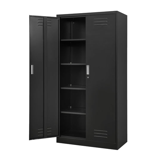 TaskStorz 71 Inch Metal Storage Cabinet with Locking Doors and Adjustable Shelves, Steel SnapIt Cabinet, Metal Garage Cabinet, Tool Cabinets for Office, and Home Use (Black) - WoodArtSupply