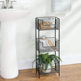 mDesign Steel Freestanding Storage Organizer Tower Rack Basket Shelf, Metal 3-Tier Furniture Unit for Master/Guest Bathroom, Powder Room - Holds Bath Towels, Soap - Concerto Collection - Black mDesign