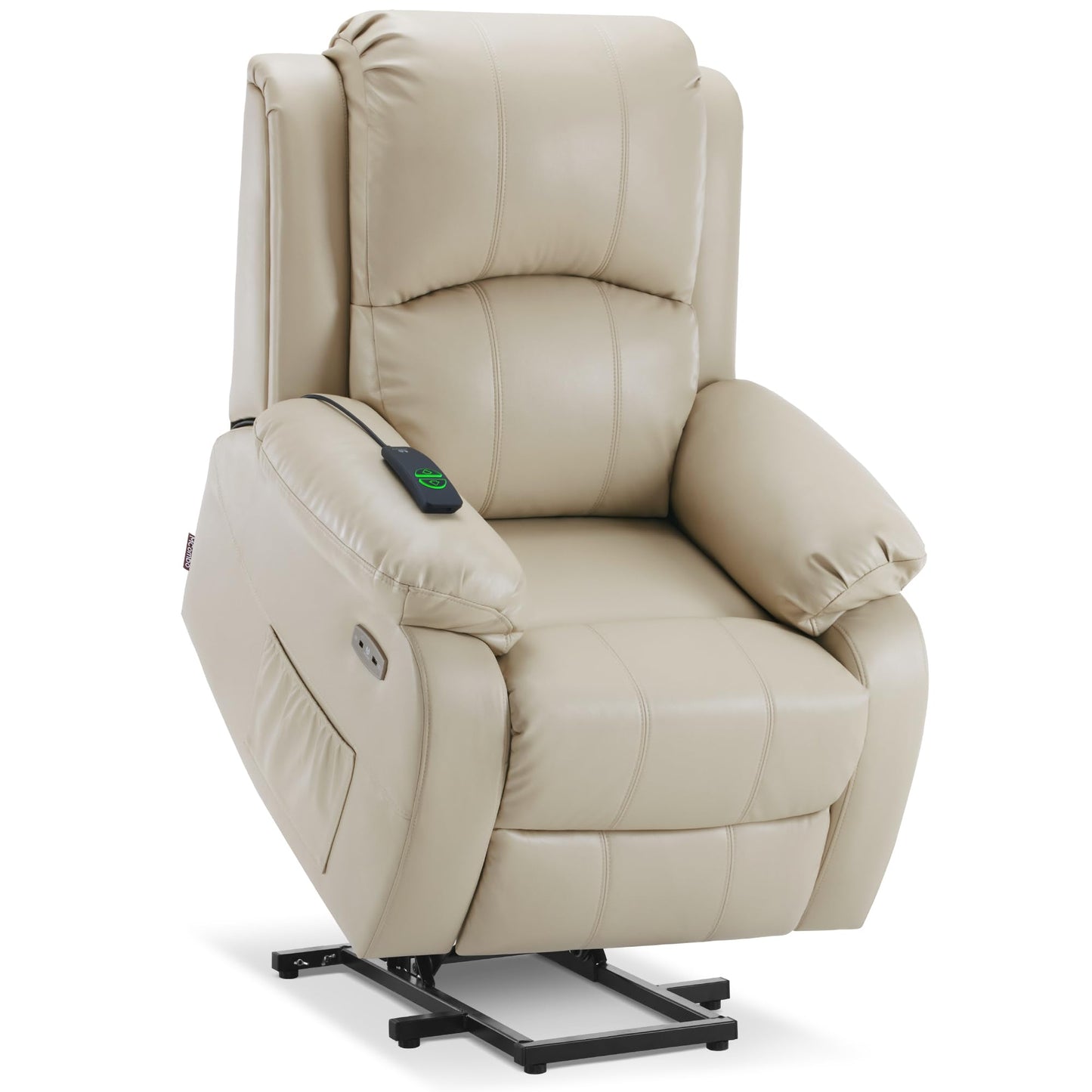 MCombo Small-Regular Power Lift Recliner Chair with Massage and Heat for Petite Elderly People, 3 Positions, 2 Side Pockets, USB Ports, Faux Leather 7408 (Beige, Small-Regular)