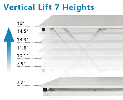 Aconcept Extra-Slim 24 x 14 White Lift Standing Desk Converter, Manual Adjustable Height Sit Stand up Desk Riser, Compact for Monitor or Laptop Workstation