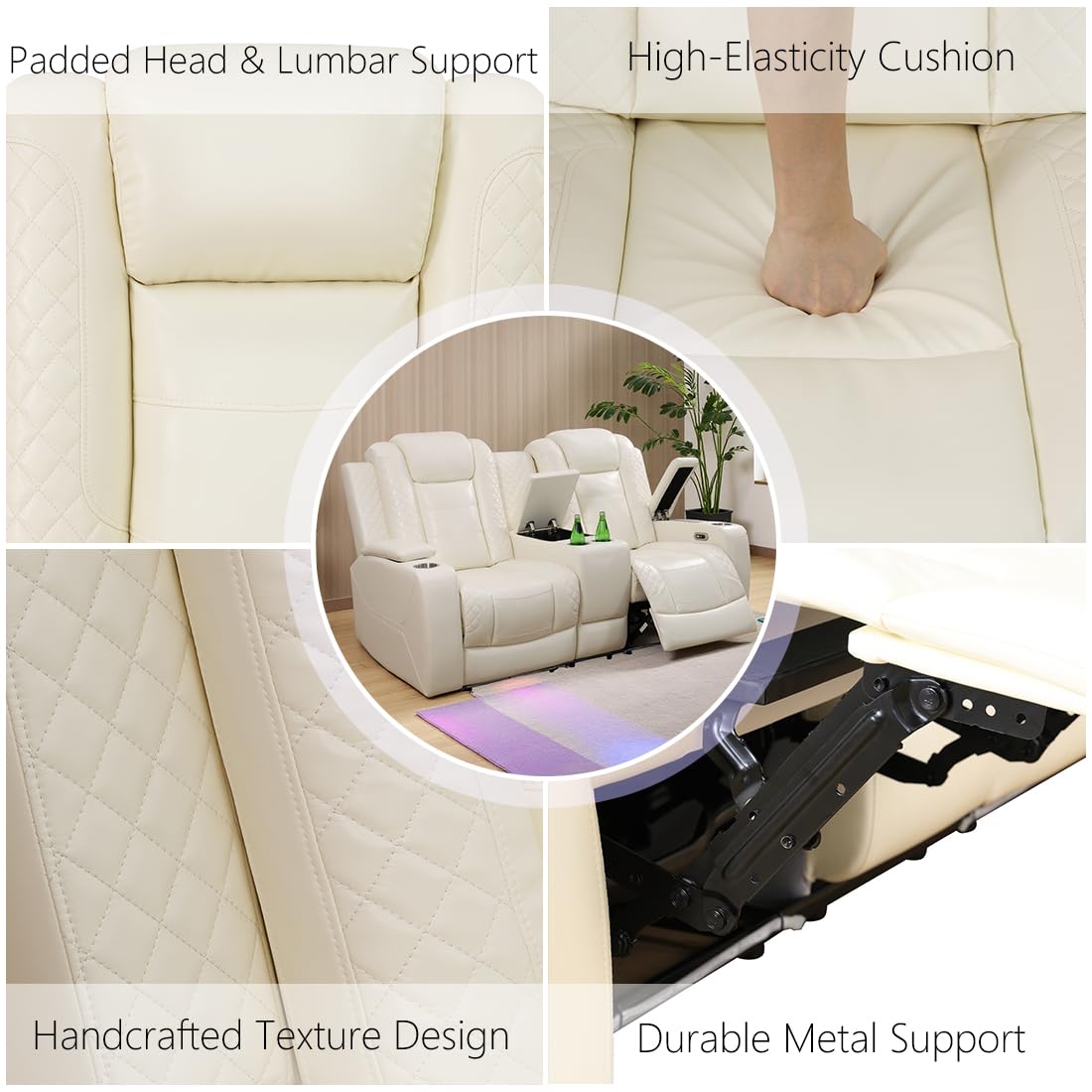 Anthato Power Recliner Sofa Set, Living Room Furniture Sets, Cream White Leather Reclining Sofa Set, Recliner Couch Loveseat and Chair with Storage/Cup Holders/Charging Port for Home Theater/Office Anthato