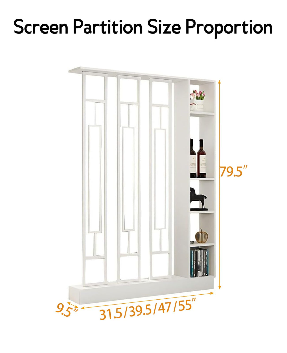 Kavie Wall Room Divider Bookshelf, Modern Wood Bookcase with Translucent Screens Storage Cabinet for Stylish Home Office Decor Display (White,31.5" L x 9.5" W x 79.5" H) Kavie