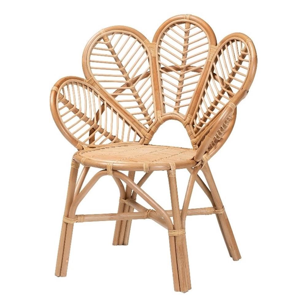 bali & pari Eliava Modern Natural Rattan Flower Accent Chair in Brown bali & pari