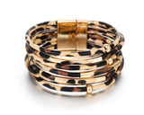 Fesciory Leather Wrap Bracelets for Women, Boho Leopard Multi-Layer Crystal Beads Cuff Bracelet Jewelry (Brown Leopard) Fesciory