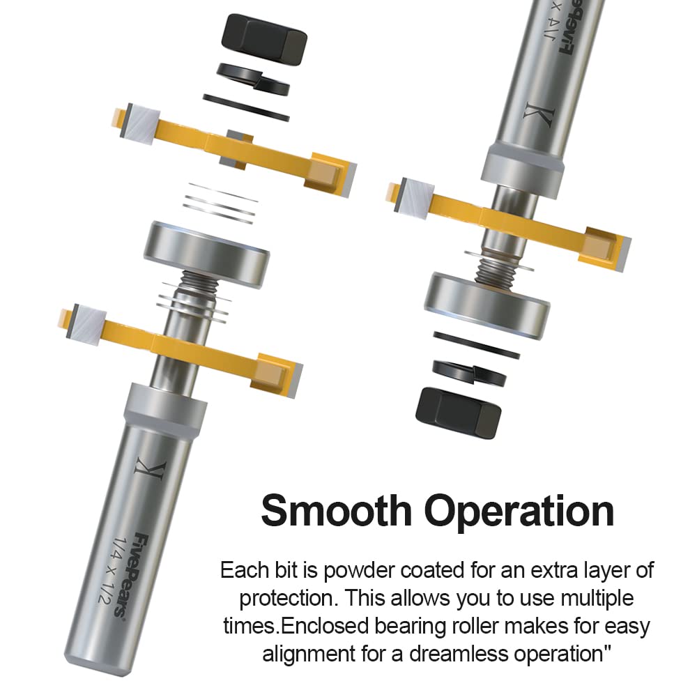 FivePears Tongue and Groove Router Bit Set with 1/2" Shank,T Shape 3 Teeth Wood Milling Cutter Woodworking Tool(2pcs) - WoodArtSupply