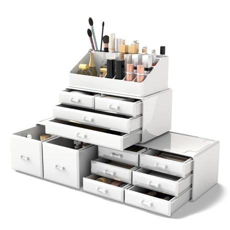 READAEER Makeup Cosmetic Organizer Storage Drawers Display Boxes Case with 12 Drawers (White) READAEER