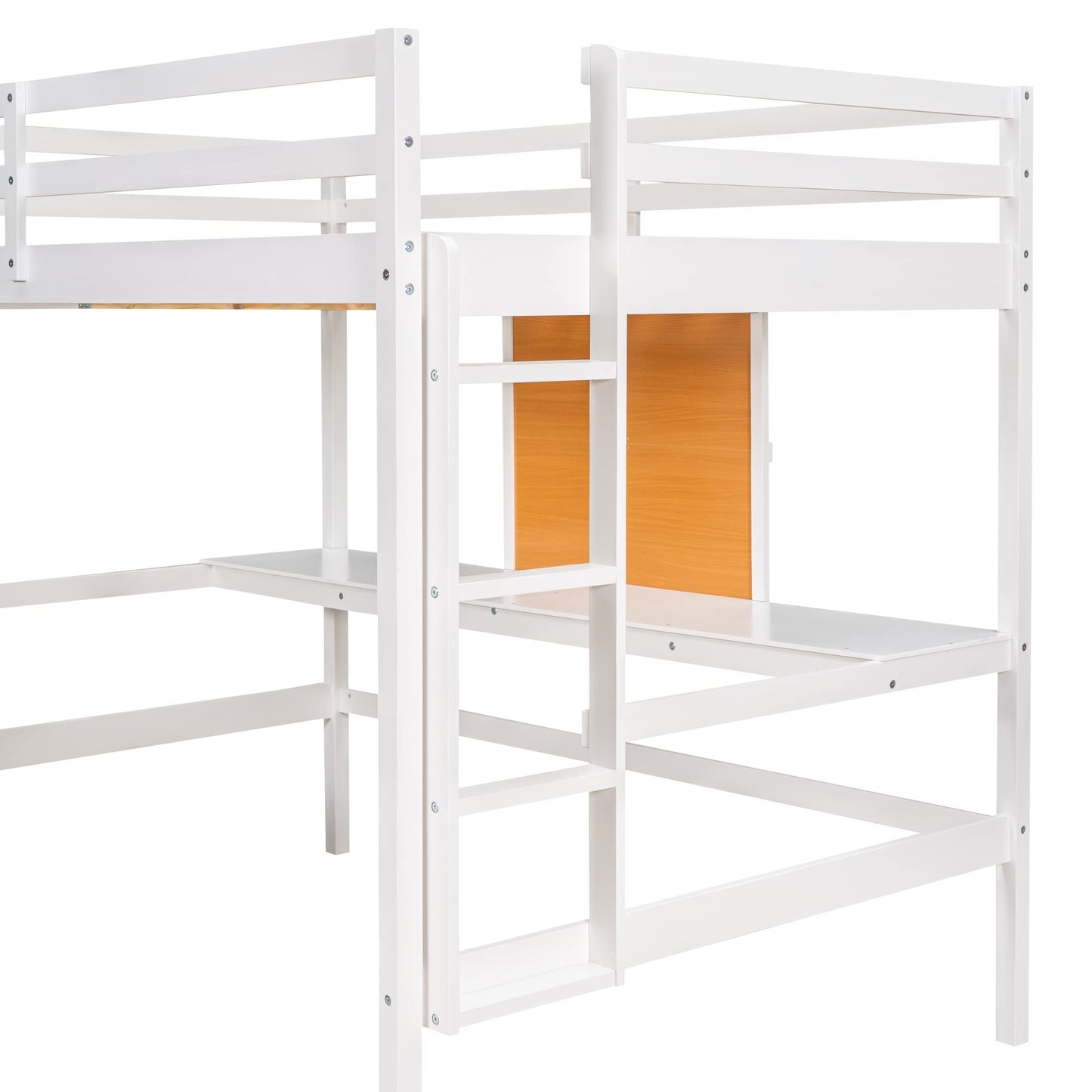 DEYOBED White Twin Loft Bed Frame with Desk, Cabinet, and Writing Board for Kids and Teens - WoodArtSupply