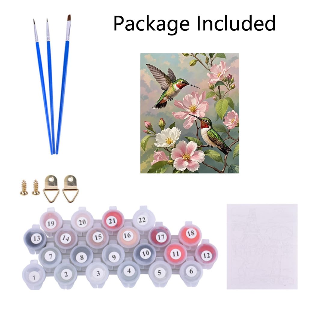 ACIOPPL Paint by Numbers for Adults Beginner Hummingbird DIY Acrylic Painting Kits Bird Oil Painting by Number Kit Bird Drawing Paintwork Acrylic Paint Canvas for Home Wall Decor Flower Hummingbird Generic