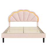 HIFIT Queen Upholstered Smart LED Bed Frame with Adjustable Chic Petal Headboard, Soft Princess Queen Size Platform Bed Frame for Girls, Wooden Slats Support, No Box Spring Needed, Easy Assembly, Pink HIFIT