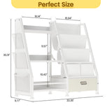 Kids Bookshelf and Toy Storage Organizer: White Book Shelf for Kids Room with Drawer to Storage Books and Toys Organizer - 3 Tire Toddler Bookshelf with 3 Side Pockets for Nursery, Bedroom, Playroom GoTiling