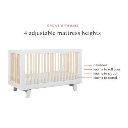 Babyletto Hudson 3-in-1 Convertible Crib with Toddler Bed Conversion Kit in White and Washed Natural, Greenguard Gold Certified