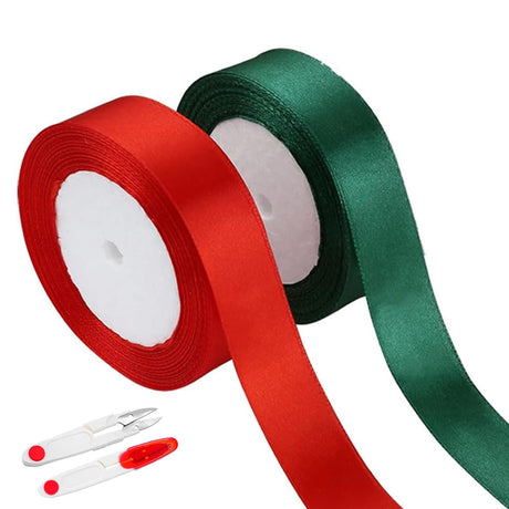 2 Pack Gift Ribbon, Christmas Ribbon, Gift Wrapping Ribbon,0.8 Inch Polyester Satin, Fabric Ribbon for Wrapping, Bow Making, Hair, Christmas Tree Decoration(75.5 Feet) (Red+Green) Cangfort