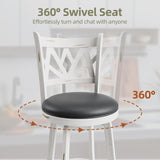 Buytime Swivel Barstools Set of 4, Farmhouse 24" Counter Height Bar Stools with Backs, Lotus Pattern Carved Bar Chair with Solid Wood Legs & Footrest for Kitchen Island, Home Bar, Pub. Antique White Buytime