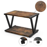 VEDECASA Retro Desktop Printer Stand 2 Tiers Under Desk Wood Printer Shelf Rustic Industrial Farmhouse Wood Storage Book Shelf Table Organizer for Home Office Stylish Sturdy V Shaped (Rustic Brown) VEDECASA